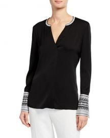 Kobi Halperin Plus Size Jona V-Neck Contrast-Trim Blouse at Neiman Marcus